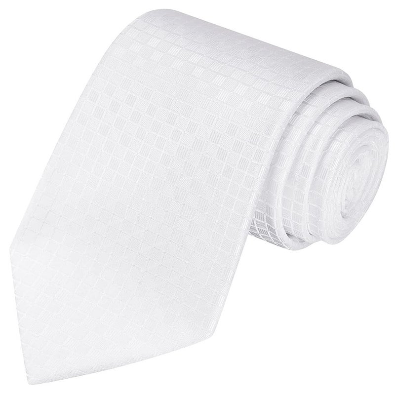 KissTies White Tie Mens Checkered Necktie Wedding Ties For Men - Image 1